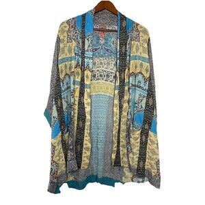 Johnny Was Women's Small Blue Boho 3/4 Sleeve Kimono Cover Up Layering